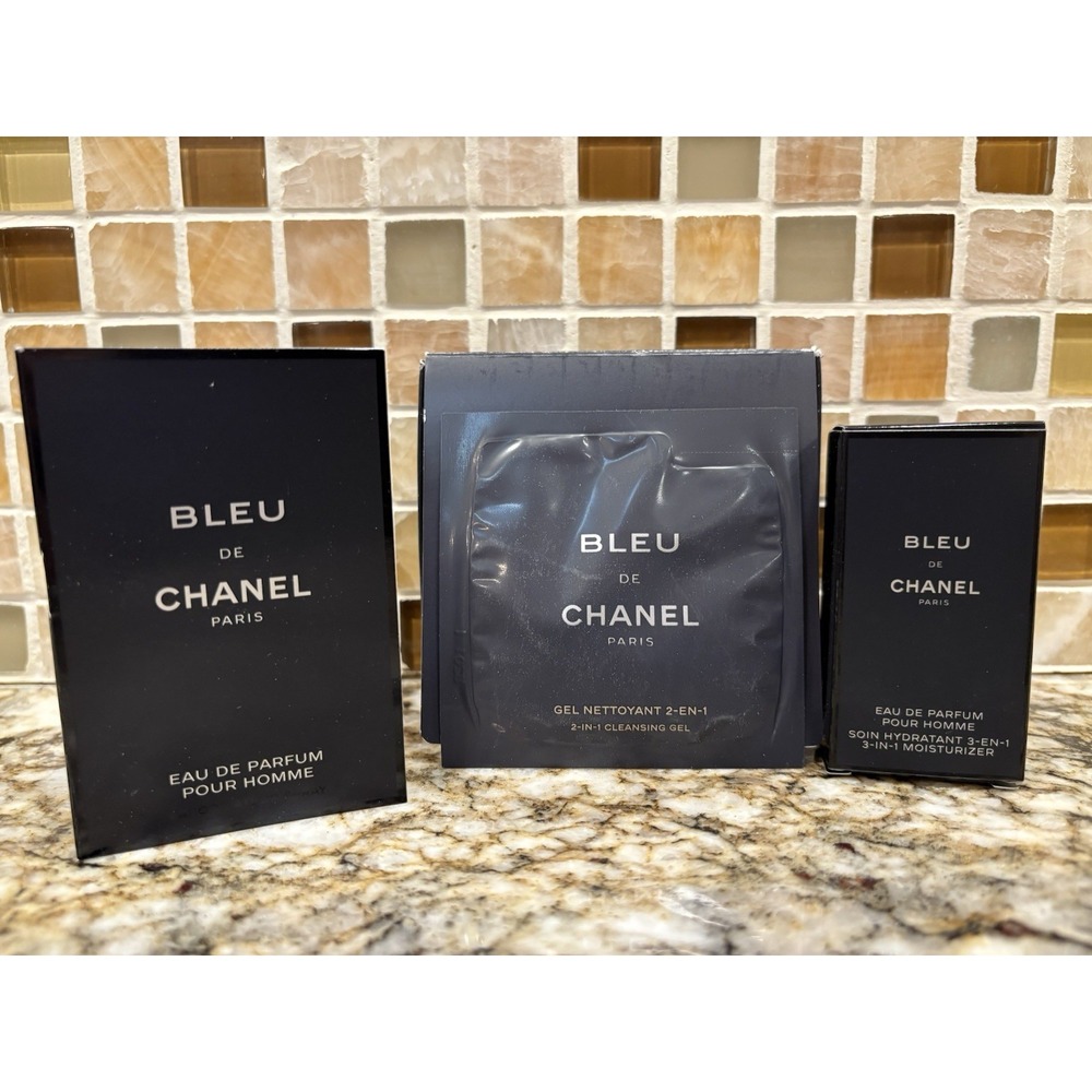 Bleu de Chanel 3pc Set Boxed EDP Sample + Moisturizer + Cleansing Gel New - Picture 5 of 5